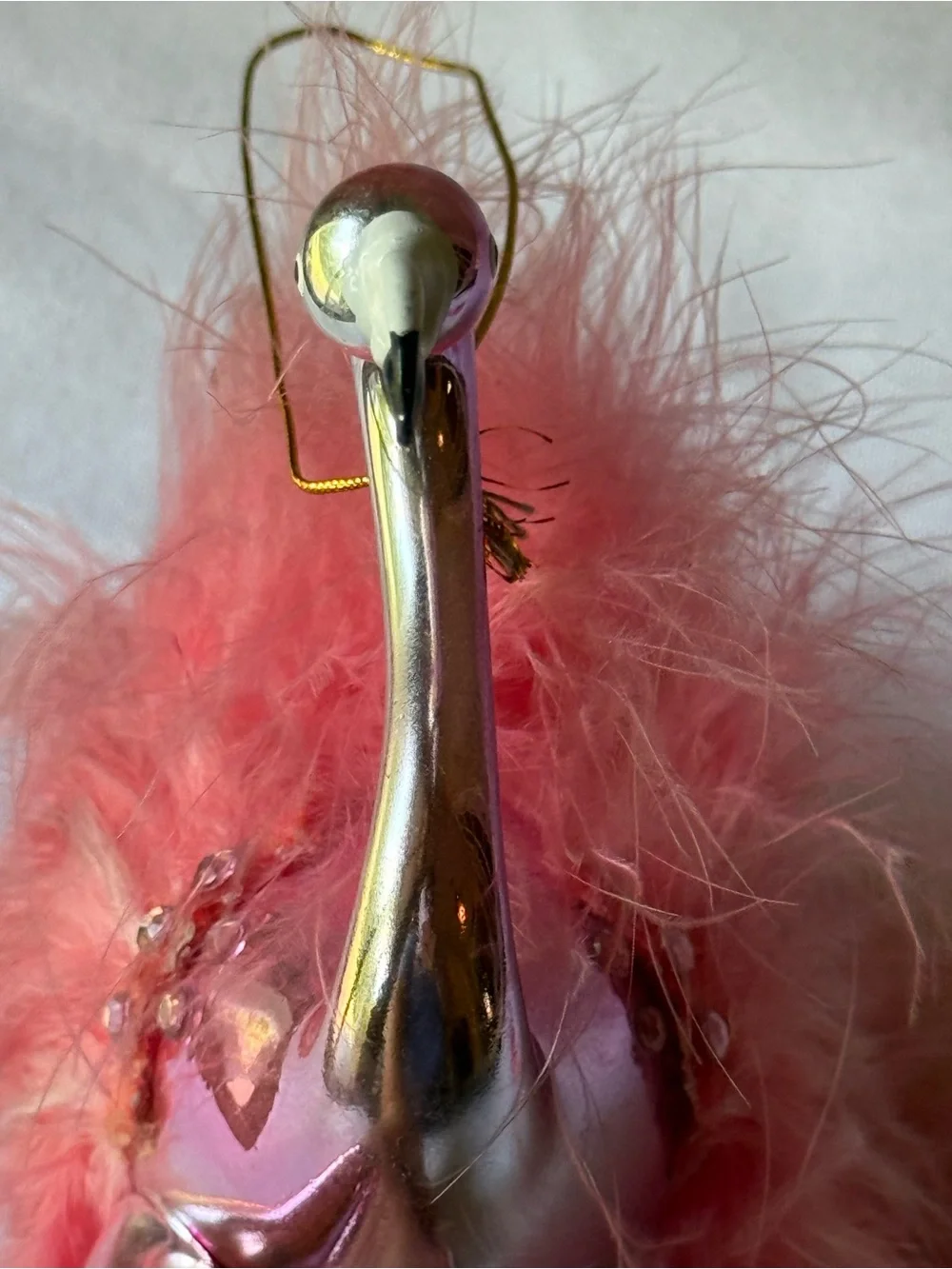 Delicate Pink Flamingo Ornament with Fabulous Pink Feathers